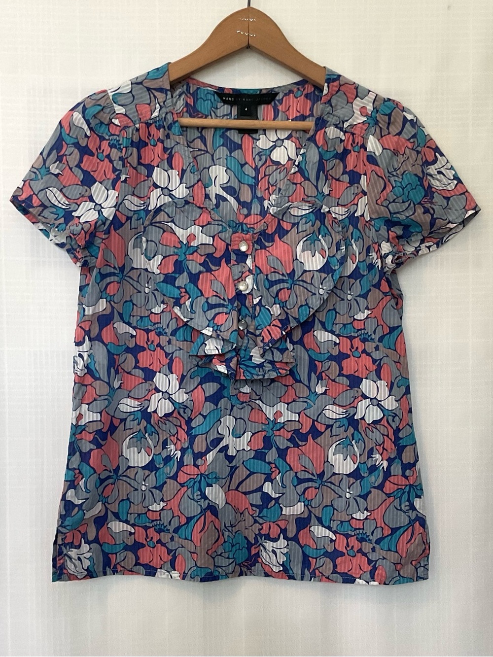 Marc by Marc Jacobs Floral Button-Down Shirt in Blue, Coral & White